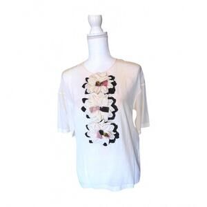 New Dolce & Gabbana Floral Appliqué Silk Top, Size 36